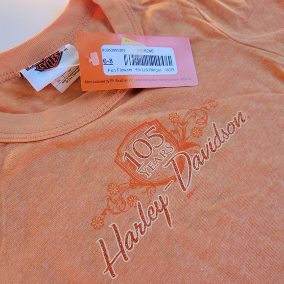Harley Davidson Orange Long Sleeve Top Youth Size Small (6/8) - Picture 2 of 3